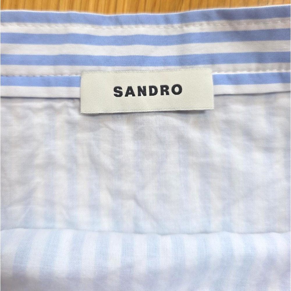 Sandro 38 Blue White Stripe Maxi Skirt Button Front Ruffle Coastal Preppy Resort - Picture 8 of 11